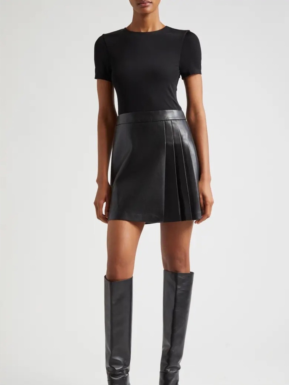 NWT Alice + Olivia Chara Mixed Media Black Leather Minidress Size 8
